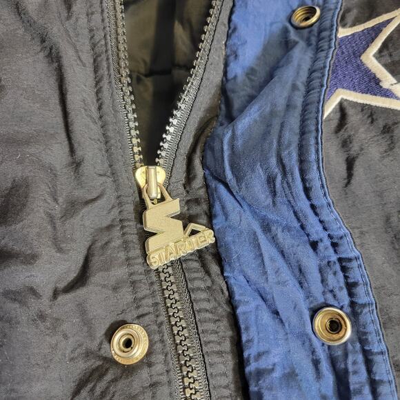 Starter Dallas Cowboys Puffer Coat Jacket Full Zip Vintage NFL Black Mens Med - Picture 7 of 14
